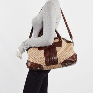 Gucci Beige/Ebony Diamante Canvas/Embossed Leather Catherine Medium Satchel Bag